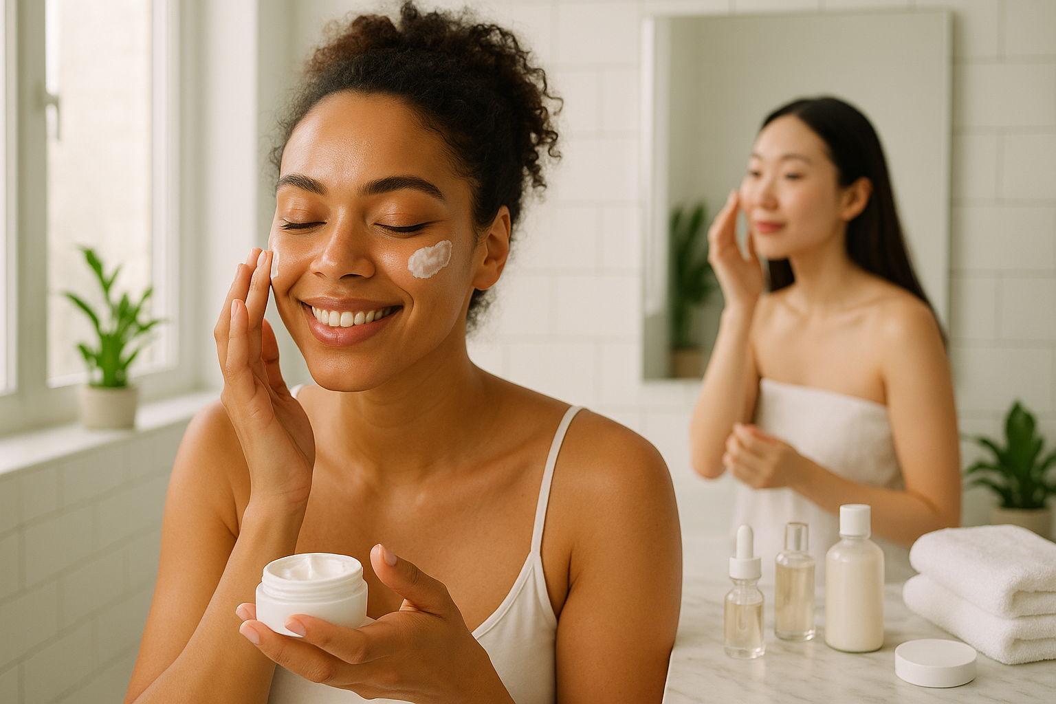 women skincare beauty cream use