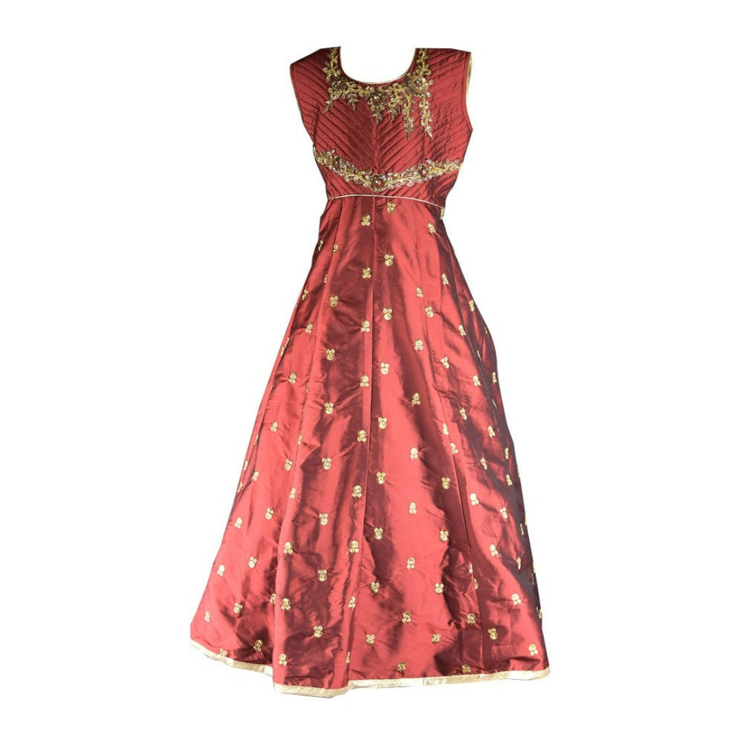 Maroon Embroidered Anarkali  for Girls